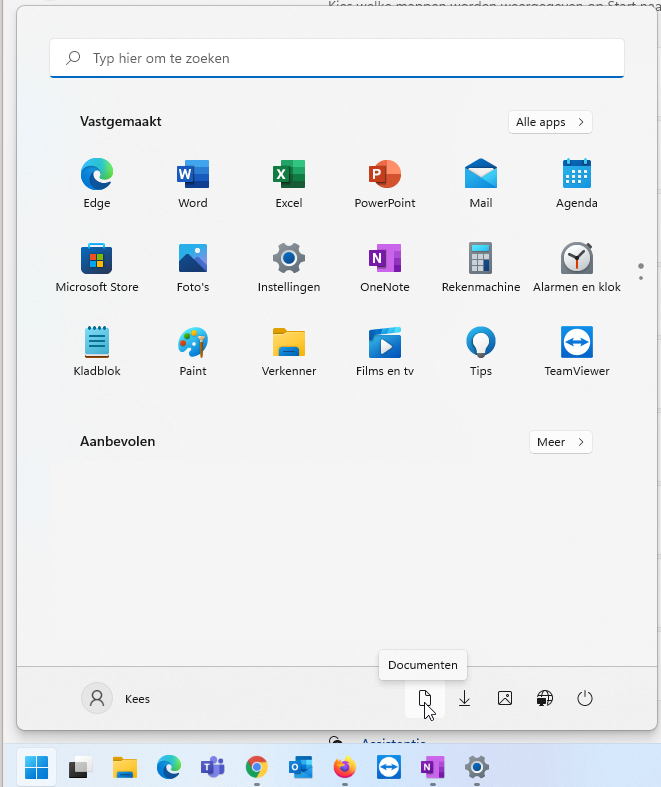 map Documenten in startmenu