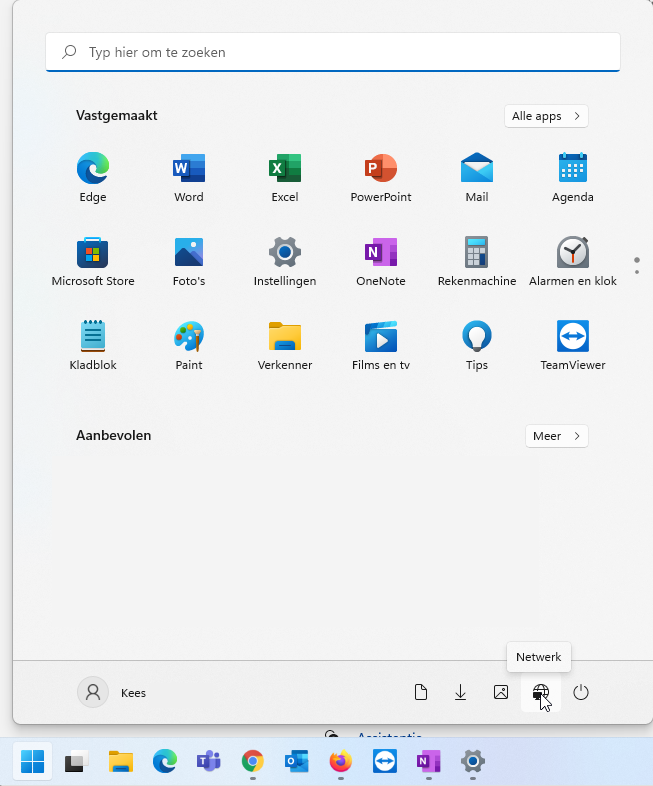 map netwerk in startmenu